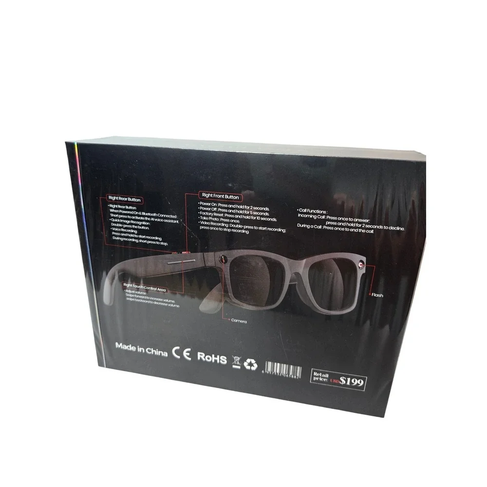 AiMB‎ S2 Max Smart Glasses AI Voice Assistant Video Recording 3 Lens Sets Black
